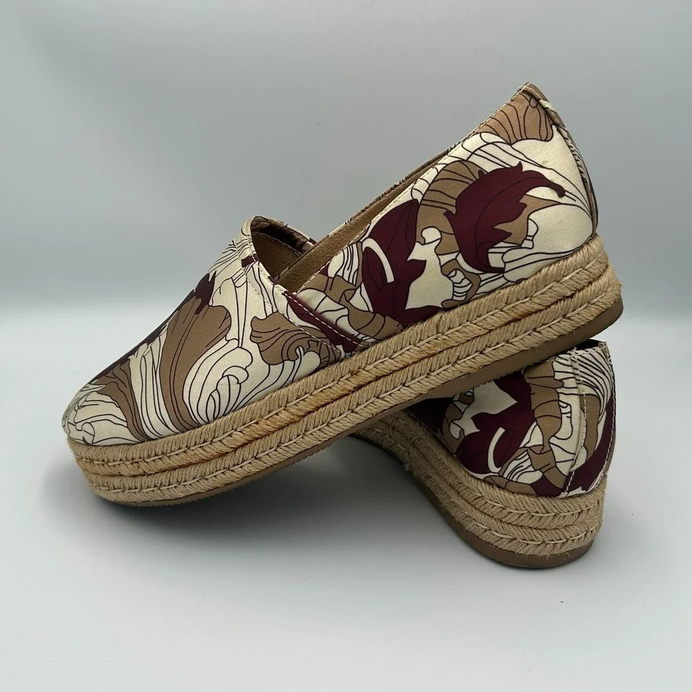 Naturalizer Thea 3 Platform Espadrille Womens 10 Slip On Raffia Floral Canvas
